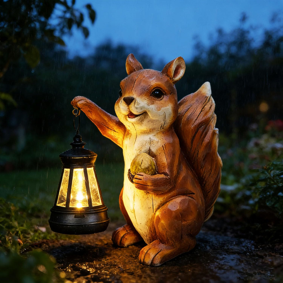 Solar Squirrel Garden Statue, Resin Solar Light Figurine Outdoor Decor