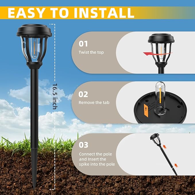 DERAYSION 12 Pack Solar Lights Outdoor, Solar Pathway Lights Auto On/Off Waterproof Garden Landscape Lighting for Path, Yard, Walkway, Driveway Decor