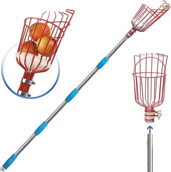 Fruit Picker Tool, Fruit Picker Pole with Basket Height Adjustable - 8FT Mango Lemon Orange Apple Picker - Fruits Catcher Tree Picker for Getting Fruits