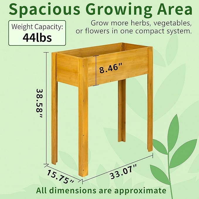 Premium Fir Wooden Raised Garden Bed with Four Legs for Backyard and Balcony Gardening,Suitable for Indoor and Outdoor use,33.07''×15.75''×38.58''