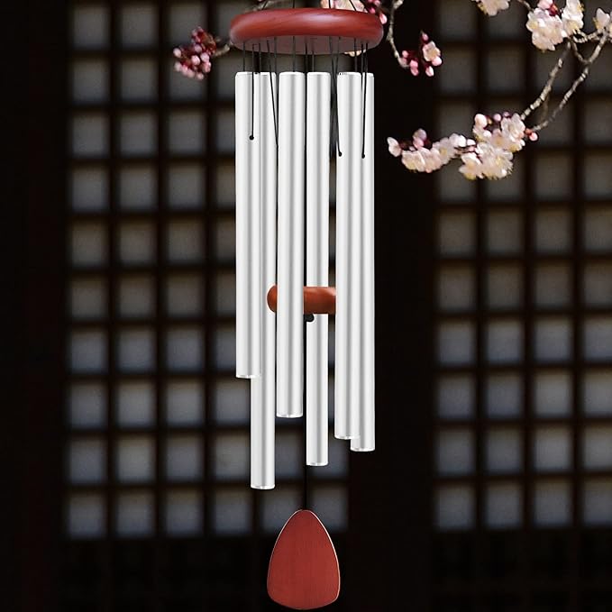 Large Aluminium Wind Chimes Outside, Soothing Melodic Memorial Sympathy Wind Chime, Suitable Outdoor Garden Decor, Gift for Mom Women Neighbors (Silver Wind Chimes-36)