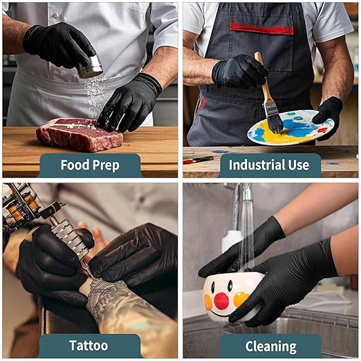 FINITEX - Black Nitrile Disposable Gloves, 5mil, Powder-free, Medical Exam Latex-Free 100 PCS For Examination Home Cleaning Food Glove (Medium)