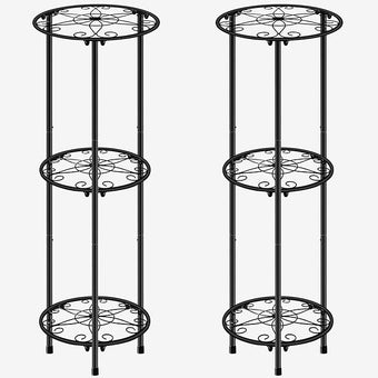 CASIMR Plant Stand Indoor Outdoor, Metal Rustproof Flower Shelf 3 Tier 32.3 inch, Tall Multiple Plant Pot Holder Rack for Garden Patio Living Room Corner Balcony, 2 Pack Black