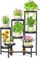 LASZOLA 8 Tiered Folding Plant Stand Indoor for Multiple Large Planter, Tall Heavy Duty Adjustable Rack with Rust Proof Plastic Shelving, Sturdy Vertical Tree Organizer for Narrow Inside Floor, Black