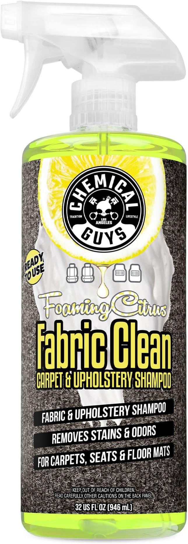 Chemical Guys Foaming Citrus Fabric Clean Carpet & Upholstery Cleaner, Ready to Use, Sprayable (for Carpets, Seats & Floor Mats), Safe for Cars, Home, Office, & More, 32 fl oz, Citrus Scent