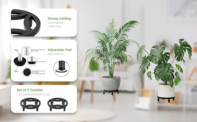 Zhongma 2 Pack 8.7" Sturdy Potted Plant Stand Flower Pot Holder Heavy Duty Construction, Low Plant Stand for Home Indoor and Outdoor, Sturdy plant riser and saucer without Installation Required