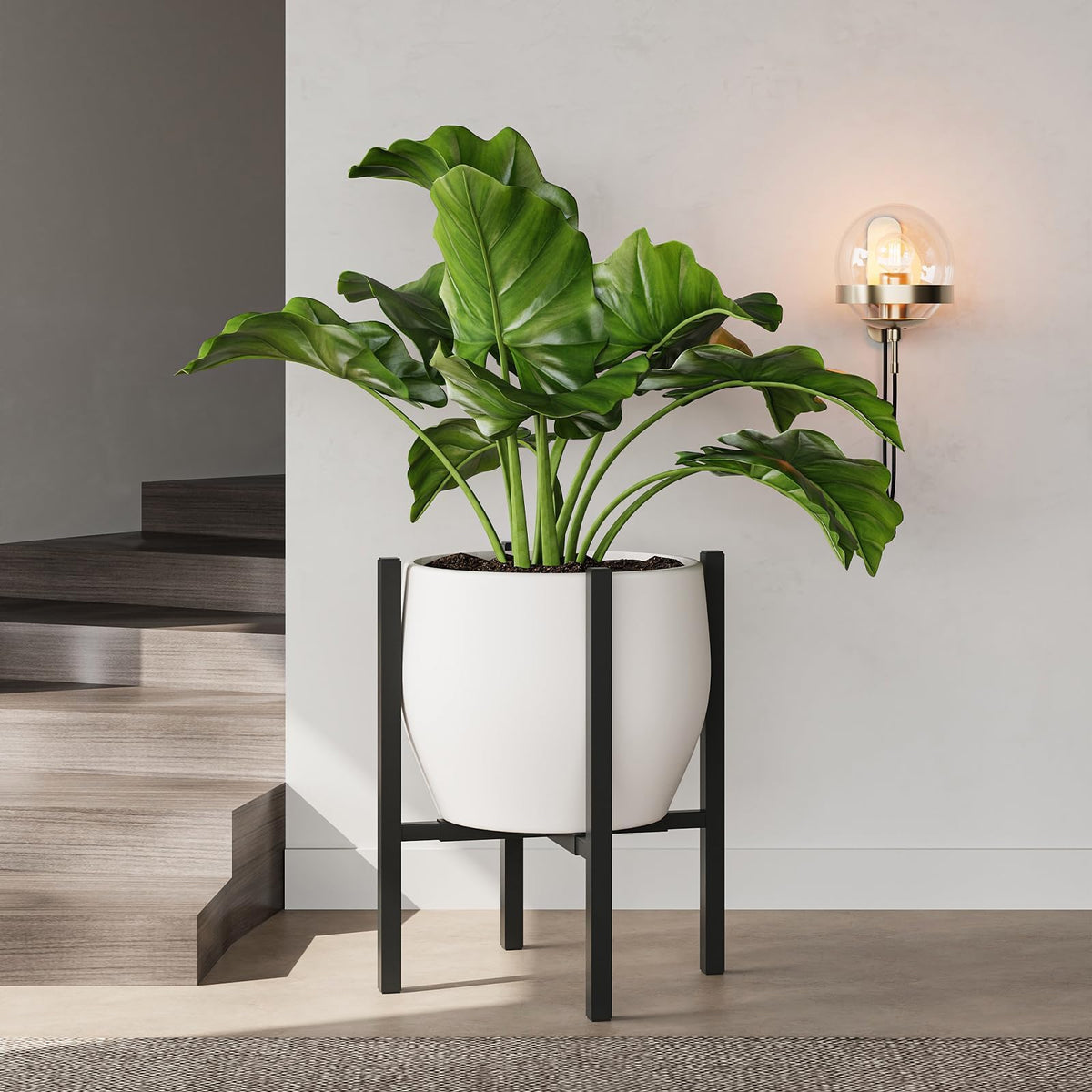 Rioneta Adjustable Metal Plant Stand Indoor, Fits 9-15 Inch Pots, Mid Century Modern Planter Holder,2 Heights, Heavy Duty 160 lb, Indoor Outdoor Corner Floor Pot Stand, Black with Round Plate 2 Pack (black-a 2 pack)