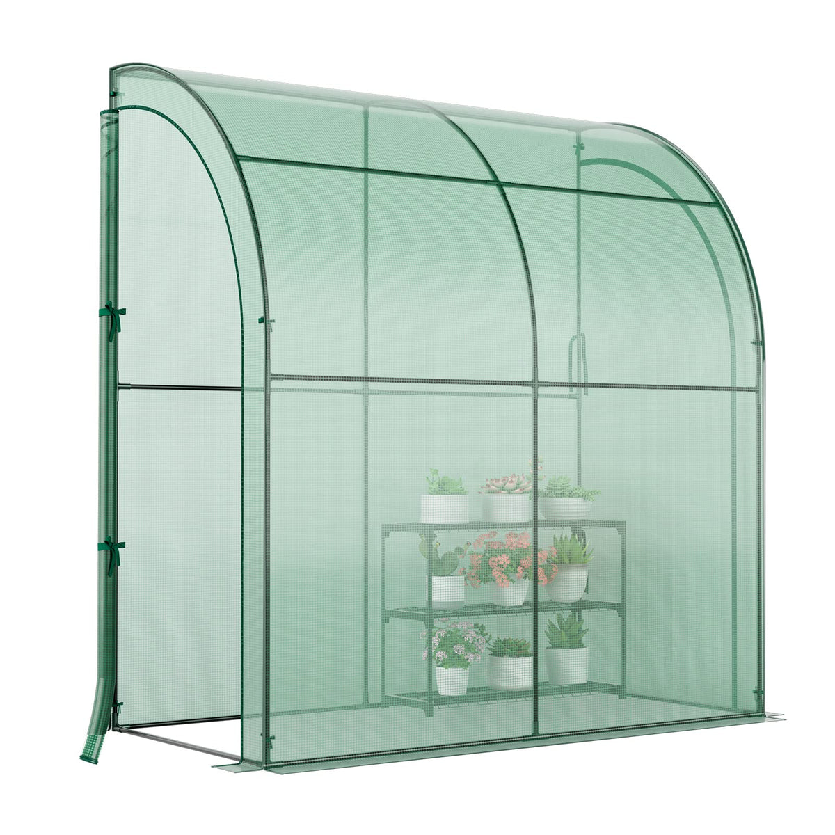 Graffy 7'x3.5’x7' Lean to Greenhouse, Walk in Green House with Shelves & 2 Zipper Doors, Windproof PE Cover, Portable Steel Frame Greenhouses for Outdoors Heavy Duty, Plant Hot House