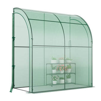Graffy 7'x3.5’x7' Lean to Greenhouse, Walk in Green House with Shelves & 2 Zipper Doors, Windproof PE Cover, Portable Steel Frame Greenhouses for Outdoors Heavy Duty, Plant Hot House