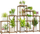 Bamworld 2 Sets Plant Stands Indoor Tall Shelves Outdoor for Multiple Flowers 10 Pots Wooden Rack for Living Room Balcony Garden