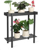 Honla 2 Tier Window Tall Plant Stand Shelf with Tray,Metal Plant Table Bench for Indoor and Outdoor Multiple Plants,26" L x 8.66" W x 24.40" H,Black