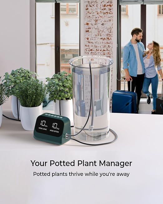 Automatic Watering System for Potted Plants, Plant Waterer, DIY Drip Irrigation Kit with Smart Timer, Waterproof LED Display & Large Capacity Battery, Precise Distribution of Water (Green)