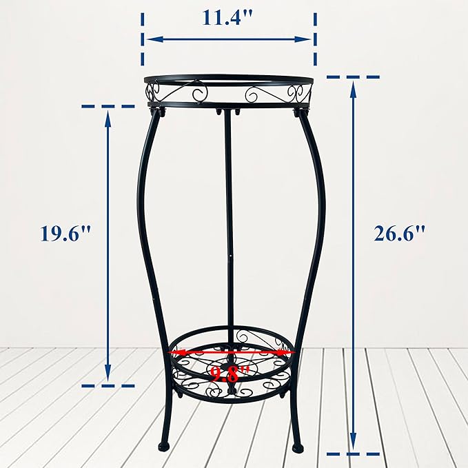 CASIMR 2Pack Plant Stand Indoor Outdoor, 2 Tier 26.6" Tall Metal Potted Holder Rack Multiple Flower Pot Stand Heavy Duty Plant Shelf Rustproof Iron Plant Round Supports Rack