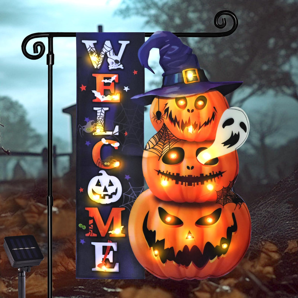 FLAGMESAGE Halloween Lighted Garden Flag, Pumpkin Yard Decor, 12x18 In