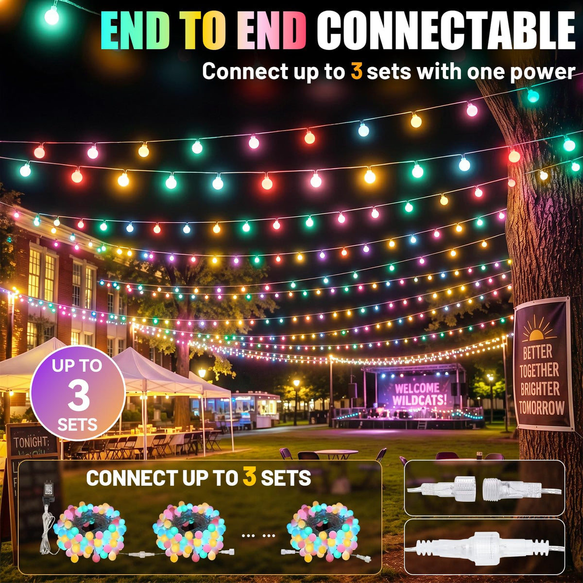 suddus 109ft Connectable Globe String Lights Plug in Remote Pastel Color