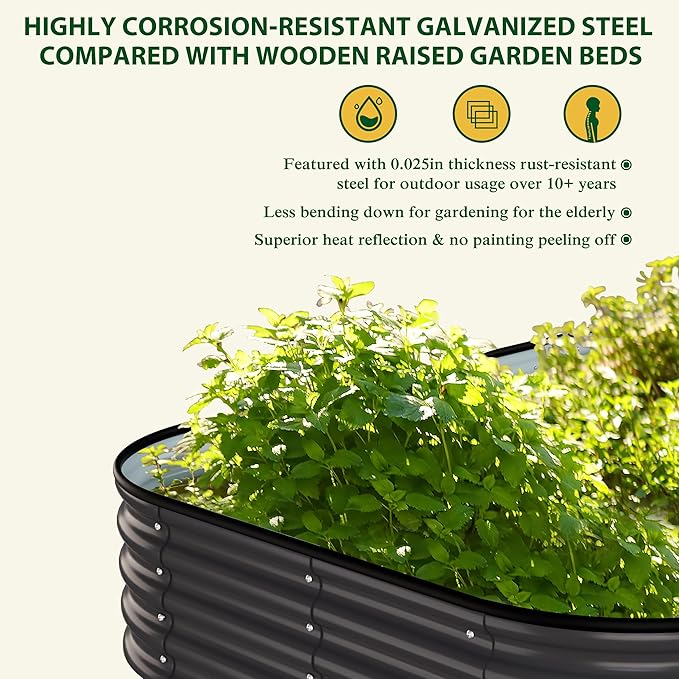 BlueWish 8x4x1FT Galvanized Raised Garden Bed with Aluminum Support Rods, Many-in-1 Modular Planter Box with Rubber Edges, 11.2’’H Raised Garden Bed for Vegetable, Flower, Fruit, Grey