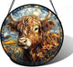 Stained Glass Window Hanging - Funny Cow Flower Suncatcher Ready to Hang Window Doors Home Decoration and Christmas, Mother's Day Birthday Gifts for Women, Men, and Mom 7.8x7.8 in