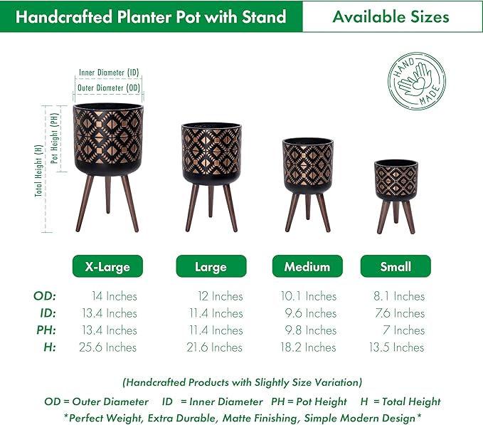 D'vine Dev 10 Inch Planter Pot with Stand, Mid-Century Tall Plant Pot with Legs for Indoor Plants, Bronze/Black, 88-G-B-6