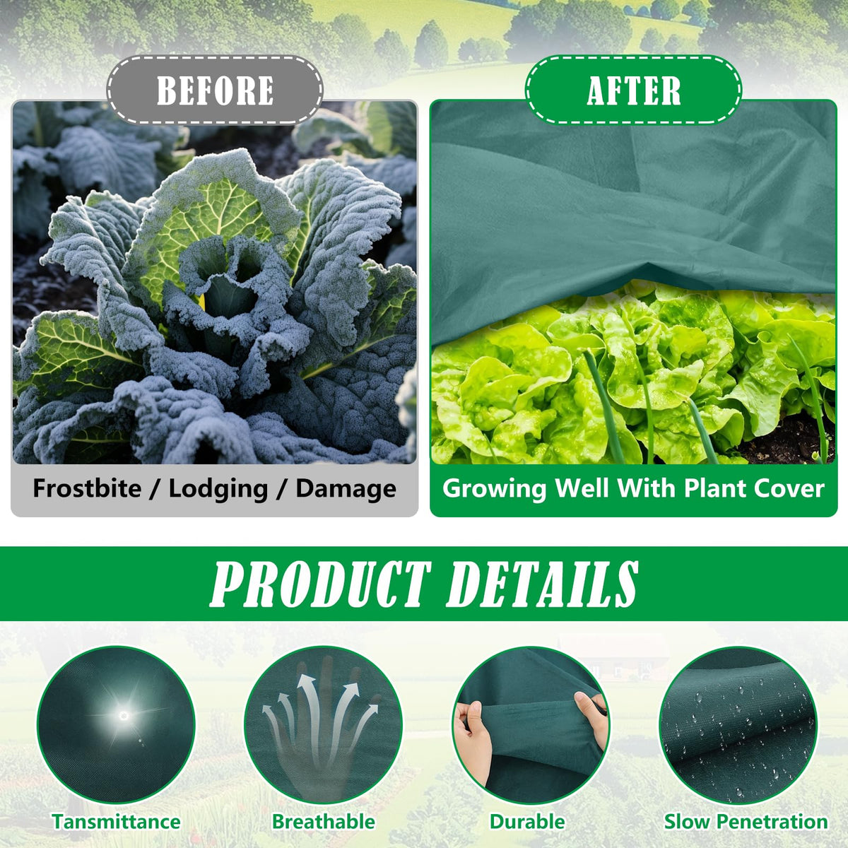 10X50 Ft Plant Cover Freeze Protection, 1.9oz/Yd² Thick Frost Cloth Blanket