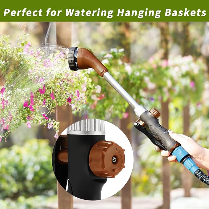 GREEN MOUNT Watering Wand, Heavy Duty Garden Hose Wand with 8 Spray Patterns, 16-Inch Hose Sprayer Nozzle with Flow Control, Ideal for Lawn and Garden Use, Bronze