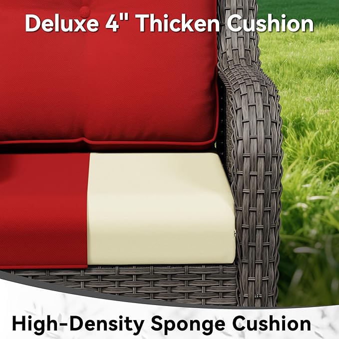 5 Piece Outdoor Wicker Patio Furniture Set, Patio Chairs Set with Thickened Olefin Cushions, High Back and Deep Seating, Hand-Woven PE Rattan, Ottoman for Porch, Deck