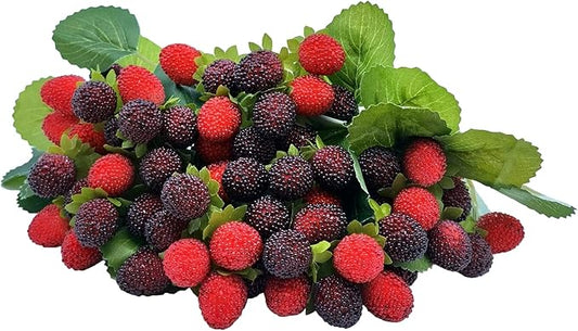 M2cbridge Artificial Raspberry Red Berry Strawberry Faux Fruit BlackBerry Props Table Decoration (Red with Black,8PCS)