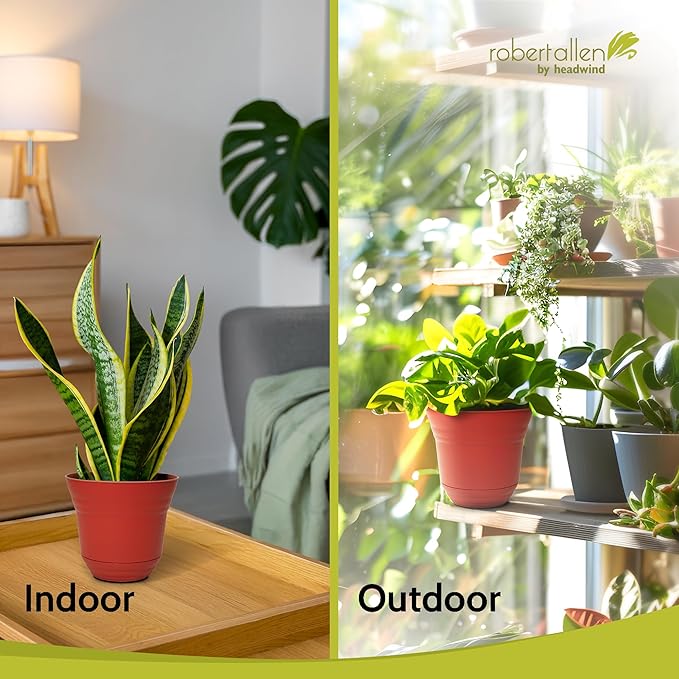 Headwind Traverse Planters – 7" 2 Pack Plastic Plant Pot in Brick Red - Indoor & Outdoor Pots for Plants with Drainage - Decorative Plant Pot, Flower Pots Outdoor for Garden by Robert Allen