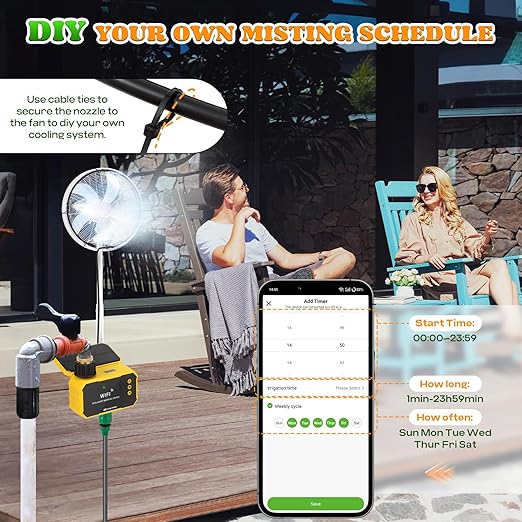 Moongiantgo Outdoor Misting Cooling System with Solar WiFi Water Timer, Misters for Outside Patio with 65.5FT(20M) Water Pipe+20 Misting Nozzles 0.02’’, Mister System for Outside Patio Garden Beaches