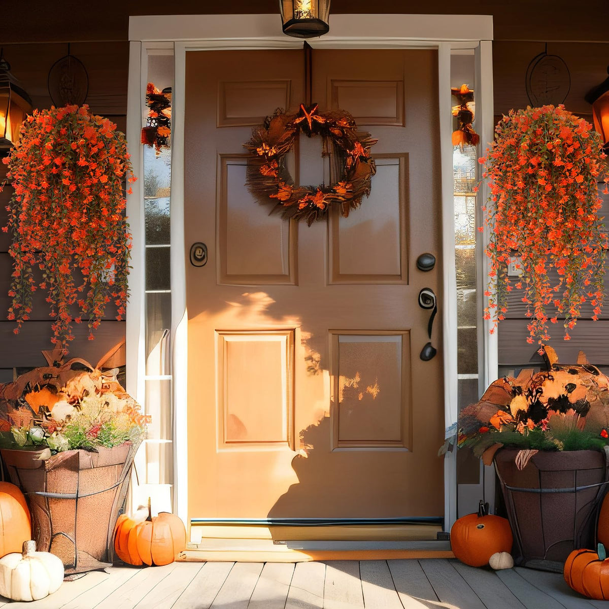 FineCheer 6 Pcs Fall Artificial Hanging Flowers Outdoor, Fresh Color