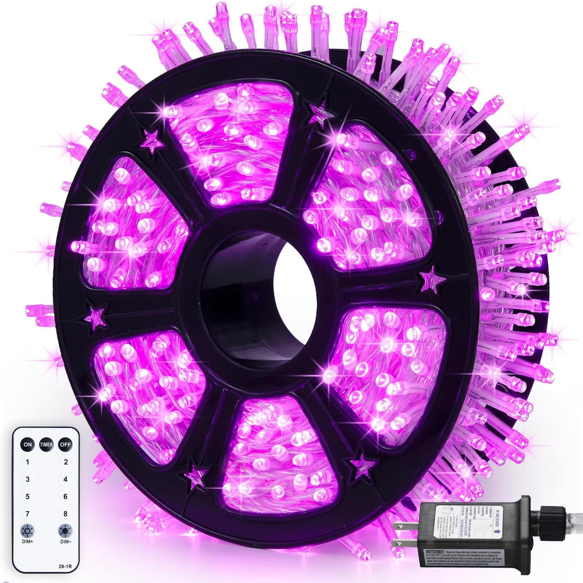 JMEXSUSS 8 Modes 163ft 500 LED Pink Christmas Lights with Remote