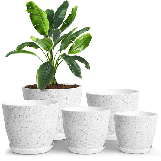Plant Pots Indoor with Drainage 5 Pack Multi-Size Planters Set Spotty Grey