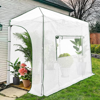 EAGLE PEAK Instant Pop-up Greenhouse, Indoor Outdoor Plant Gardening Green House, Roll-Up Zipper Doors and Side Windows, Lean-to 10x5 ft, PE Cover, White/Clear