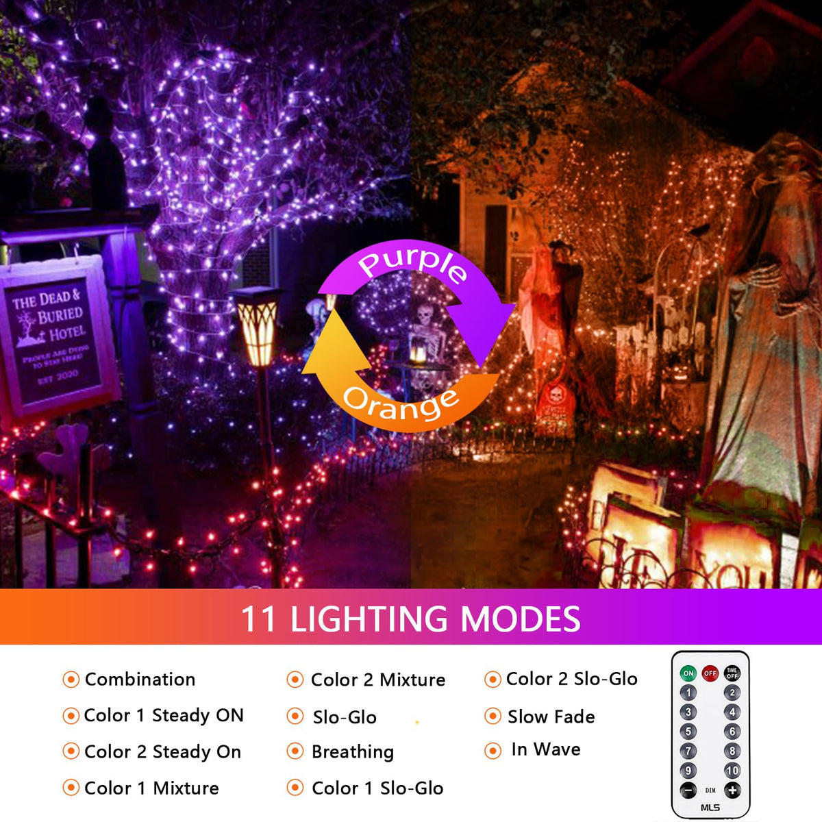 200 LED Connectable String Lights with Remote, Halloween Lights Outdoor