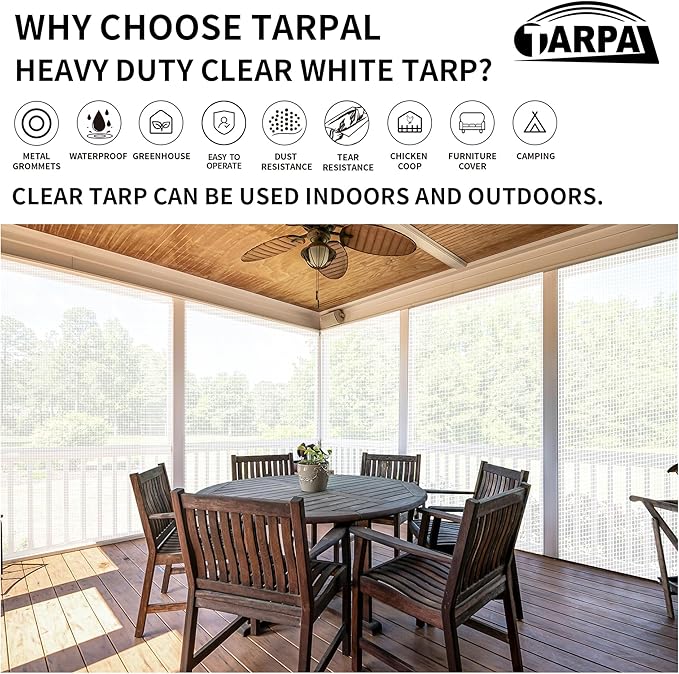 TARPAL 6'x10' Clear White Tarp Heavy Duty Waterproof 12mil with Grommets or Zip Ties for Small Greenhouse for Outdoors Garden,Farm,Chicken Coops
