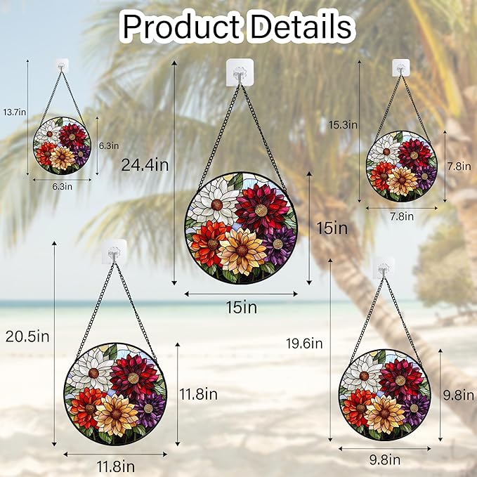 AMDERVEN Stained Glass Window Hanging, Colorful Flowers Sun Catcher for Window Door Home Decor Plant Suncatcher Christmas Mother's Day Birthday Gifts for Women Men Mom and Nana 9.8 in