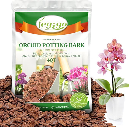 Legigo 4 Quarts Organic Orchid Potting Bark- All Natural Orchid Bark Potting Mix Pine Bark Wood Chips for Houseplant Mulch, Orchid Plants Root Development