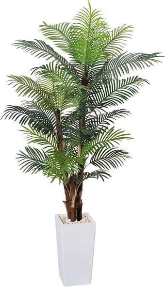 HAIHONG Artificial Palm Tree 7FT, Fake Tree with Realistic Fiber Trunks and White Tall Planter, Faux Tropical Areca Floor Plant in Pot, Artificial Silk Plant for Home Decor Office Decor Indoor