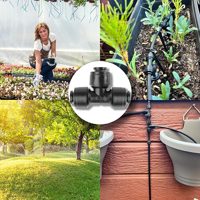 30 Pack Quick Connect 1/4" Drip Irrigation Tee Connectors, Universal Tee Fitting for 1/4 Inch Irrigation Tubing, Leak Free Fittings for Sprinkler or Drip Irrigation System