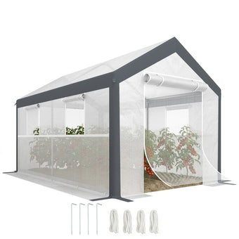 Outsunny 12' x 7' x 7' Greenhouse Walk-in Tunnel PE Cover Steel Frame White
