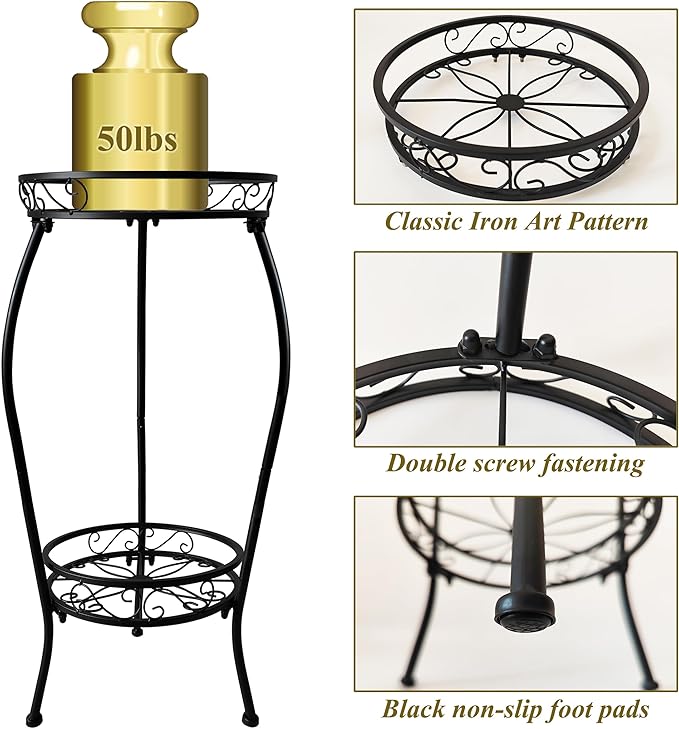 NOAMOO Metal Plant Stand 2 Tier Indoor Outdoor, Tall Flower Pot Shelf Rustproof Stable Heavy Duty Corner Stand, 28 inch Multiple Plant Display Rack for Living Room Patio Balcony Garden