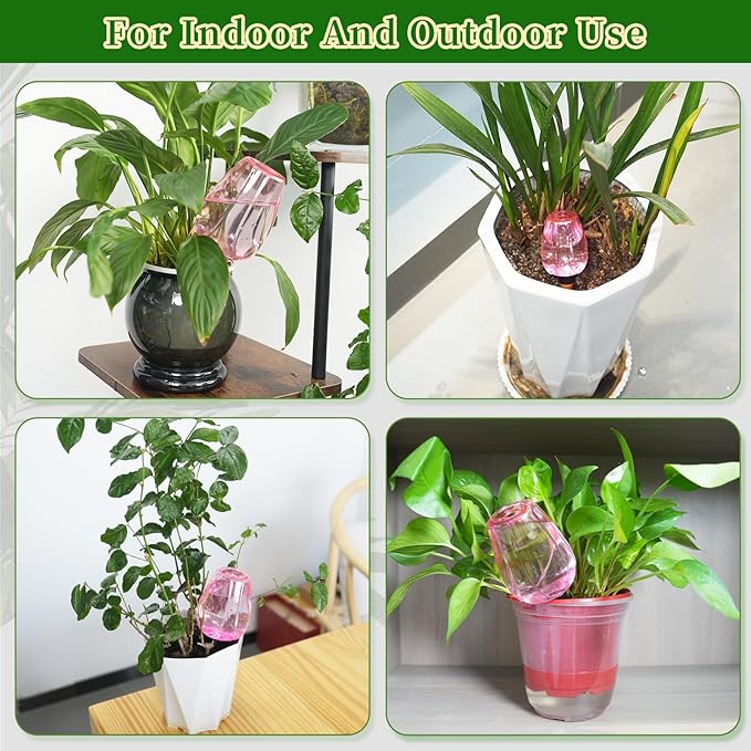 6pcs Plant Self Watering Globes, Plastic Water Bulbs Top Fill, 12.3 oz Plant Watering Devices System Slow Release Terracotta, Water Spikes Stakes for Indoor (Pink-6pack)