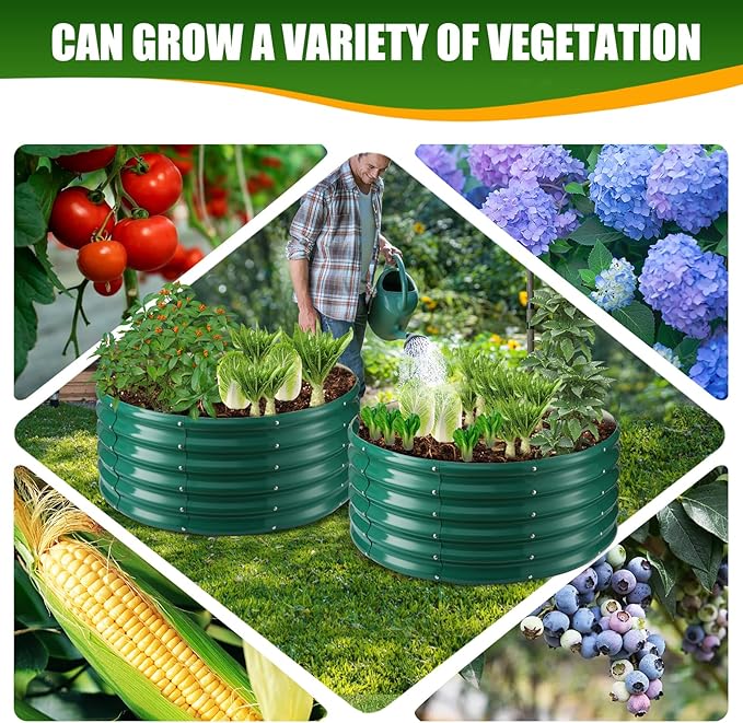17" Tall Elevated Round Metal Rised Garden Bed- 3.3'x3.3' in Size and 0.8MM Thick Durable Planter Box for Vegetables Flowers Succulent at Patio/Garden Outdoor (Dark Green, 3.3FT Diameter)
