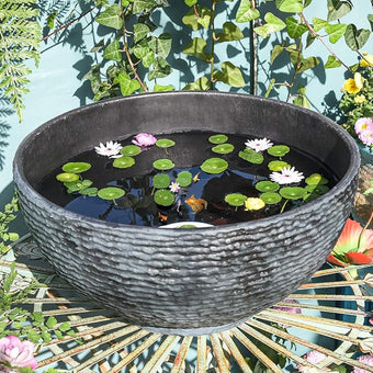 Sungmor Large Garden Bowl Planter Water Plant Pot, Miniature Landscaping Succulent Planter, 15.6 Inch Marble Texture Water Lily Pots, Small Fountain Base Mini Fish Pond Bird Bath