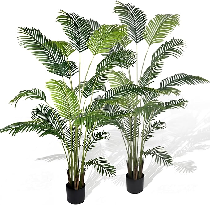 Worth Garden 82in 2-Pack Artificial Areca Palm Tree in Pot, 7ft Fake Cane Palm Silk Plant Indoor Outdoor, Dypsis Lutescens, Lifelike Faux Silk Plants Home Decor