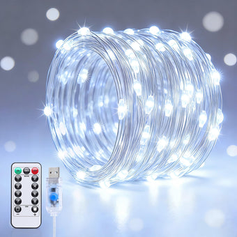 JMEXSUSS USB White Fairy Lights Plug in, 33ft 100 LED Twinkle Lights Indoor