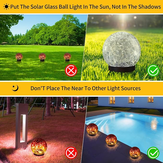 Solar Globe Lights Outdoor Waterproof - Cracked Glass Ball Lights for Garden, Patio, Yard, Lawn and Backyard Decor - Decorative Orbs for Outside