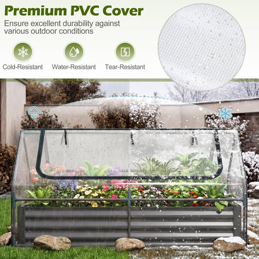 S AFSTAR Raised Garden Bed with Cover, 6FT x 3FT x 3FT Galvanized Bottomless Garden Bed with Greenhouse & Dual Roll-Up Screen Windows, Outdoor Metal Planter Box Kit with Cover (Black & Clear)