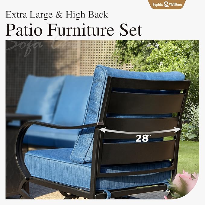 Sophia & William 2 Pieces Patio Furniture Sets Metal Sofa Chairs Patio Cushion Armchairs Swivel Sofa Chairs with Removable Cover for Garden Backyard Poolside Peacock Blue