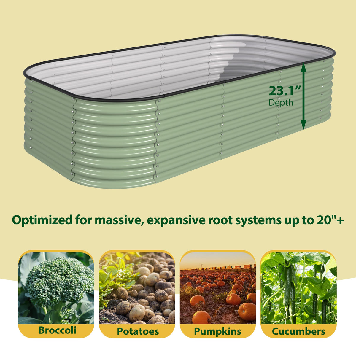 MUPATER 8x2x2ft Galvanized Raised Garden Bed, 9-in-1 Metal Planter Box