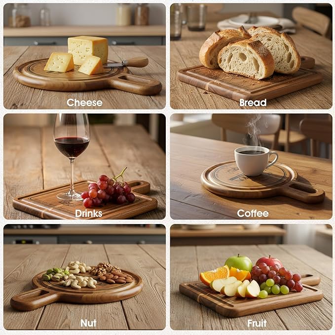 GleeNflux Acacia Wood Charcuterie & Cheese Board Set, 2-Piece Mini Serving Boards for Cheese, Fruit, Nuts & Appetizers – Elegant Snack Boards for Entertaining & Gift Giving
